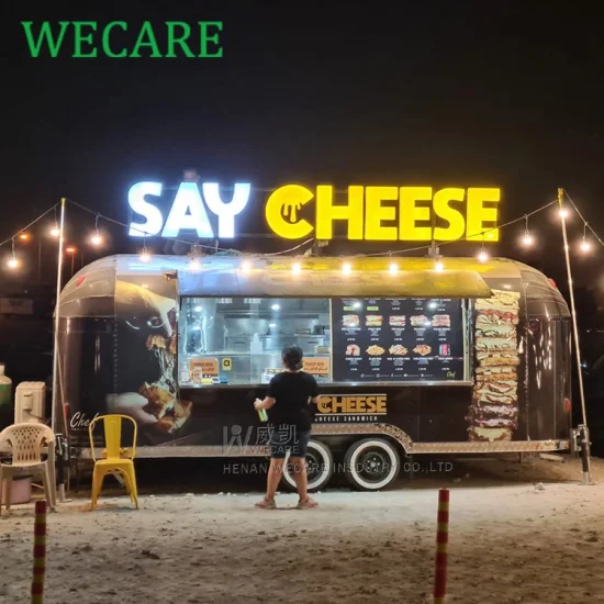 Wecare Custom Mobile Eiskaffee-Fast-Food-Wagen, voll ausgestatteter Airstream-Food-Truck-Anhänger mit voll ausgestatteter Küche zum Verkauf